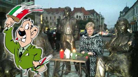 Vatra ungurească: Deputata UDMR Peto Csilla a "marcat" în culorile Ungariei grupul statuar al poeţilor